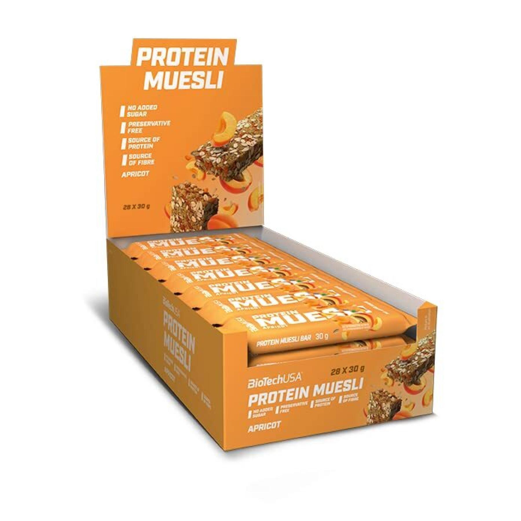 Opakowanie 28 pudełek przekąsek proteinowych Biotech USA muesli - Abricot